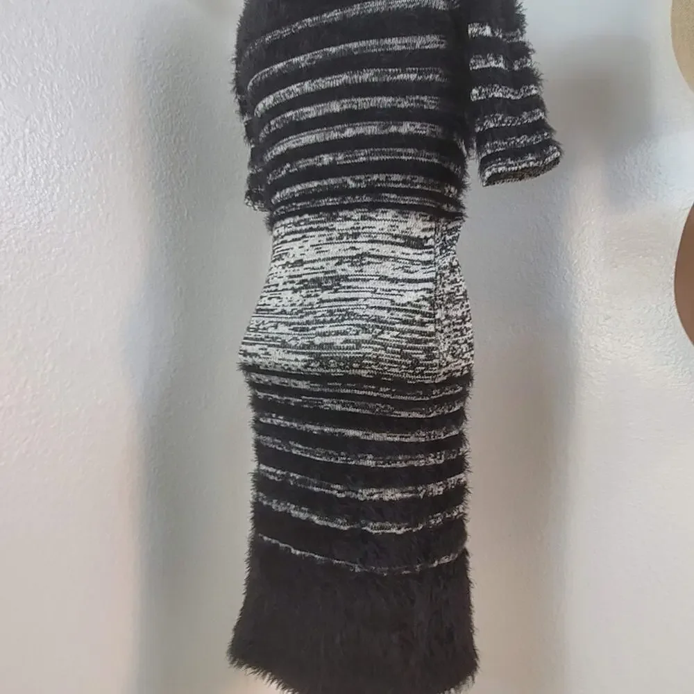 ANTHROPOLOGIE x YOANA BARASCHI Black Gray Eyelash Knit Sheath Dress Whimsigoth